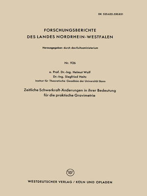 cover image of Zeitliche Schwerkraft-Änderungen in ihrer Bedeutung für die praktische Gravimetrie